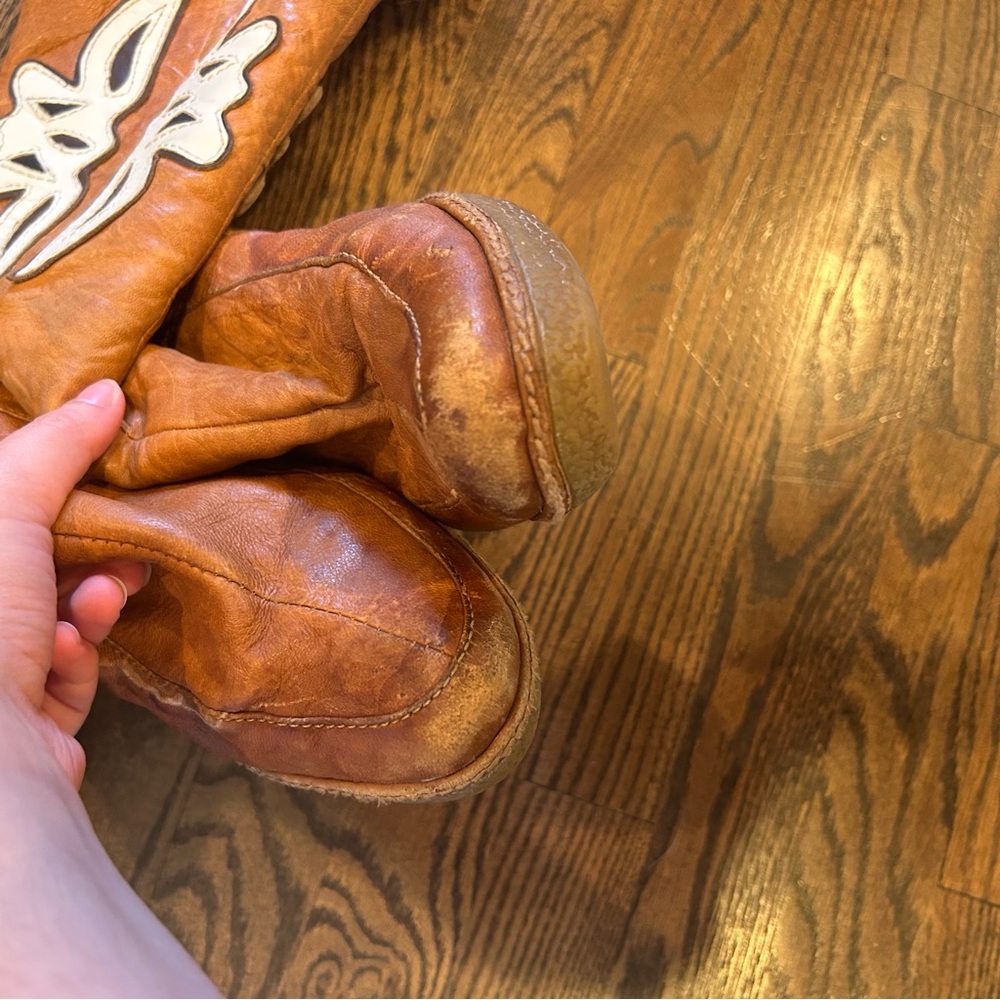 70s Fur Lined Brown Leather Platform Wedge Boots - Picture 5 of 6